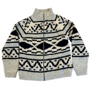 Lauren Ralph Lauren Southwest Aztec Knit Full Zip Jacket 100 Wool Sweater Medium